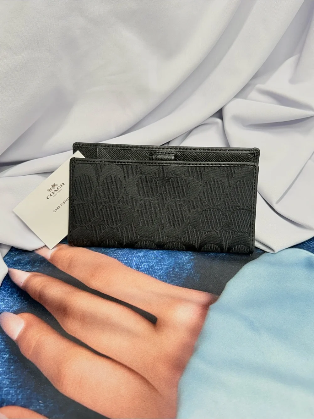 (new+card) Coach Black Signature Monogram Card / Cash Holder with Logo Jacquard